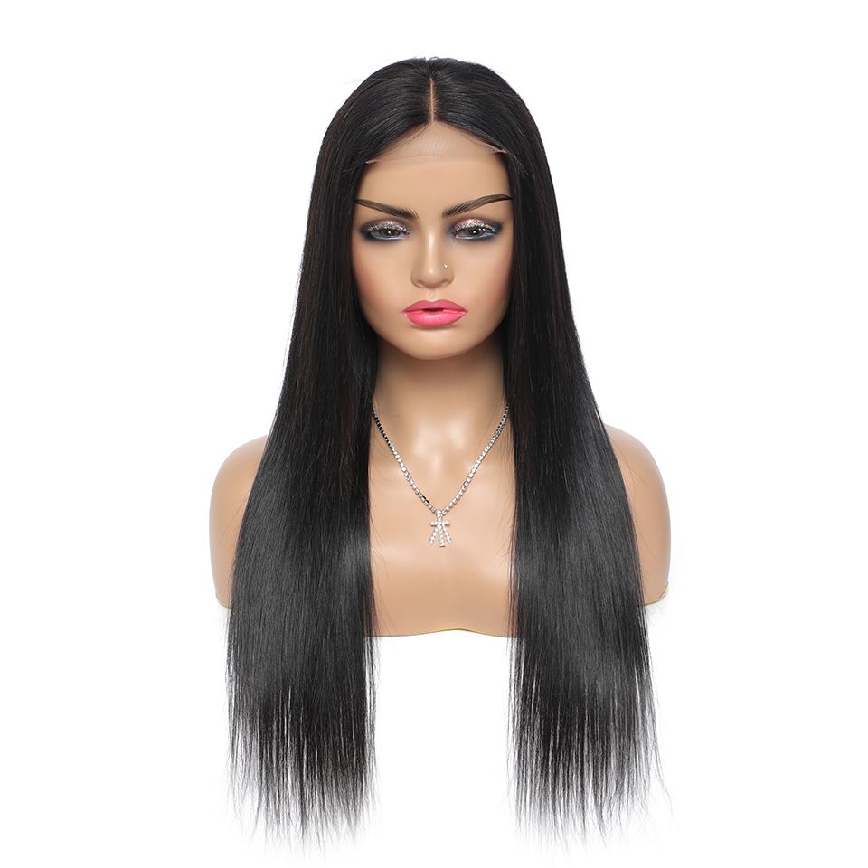 Brown 4x4 Lace Front Straight Wig with Silk-top finish view 2