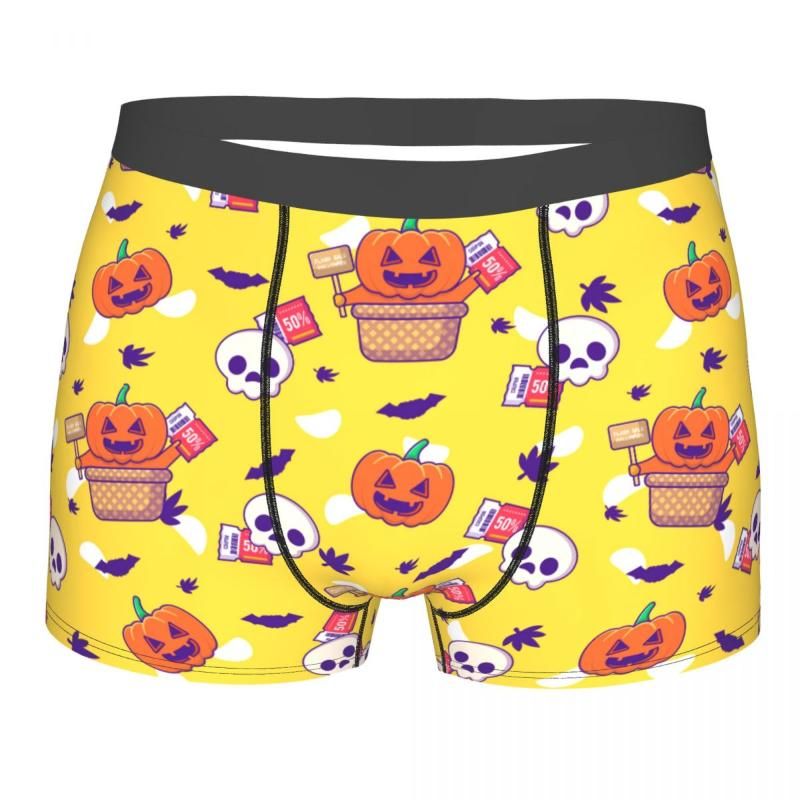 Mens 2-Pack Boxer Briefs Polyester Underwear Trunk Underwear with Halloween Skull Design Mens 2-Pack Boxer Briefs Polyester Underwear Trunk Underwear with Halloween Skull Design