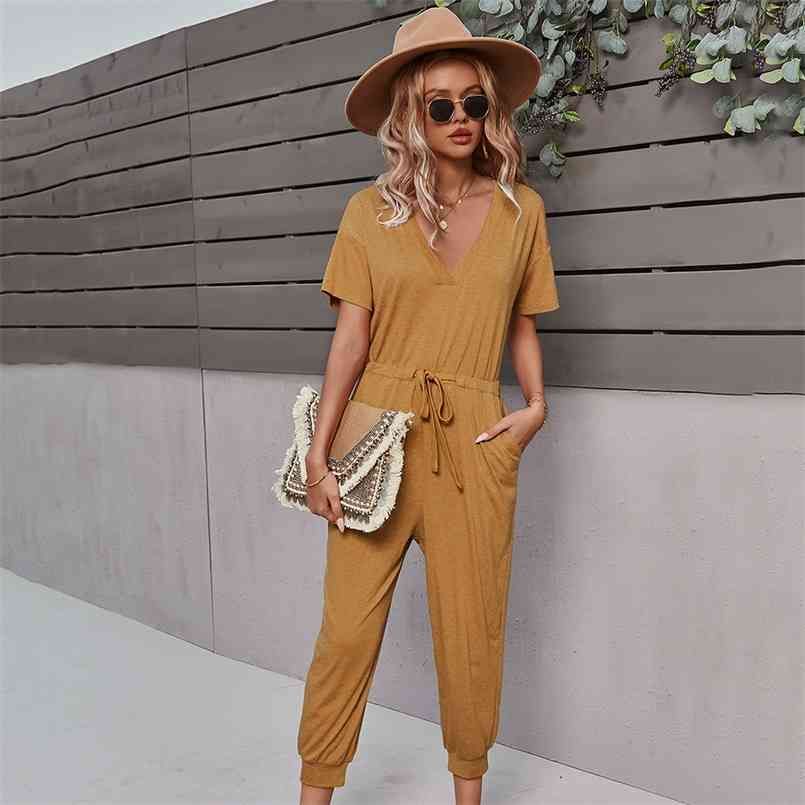 Fashion Solid Color Loose Jumpsuit For Womens Summer Cotton