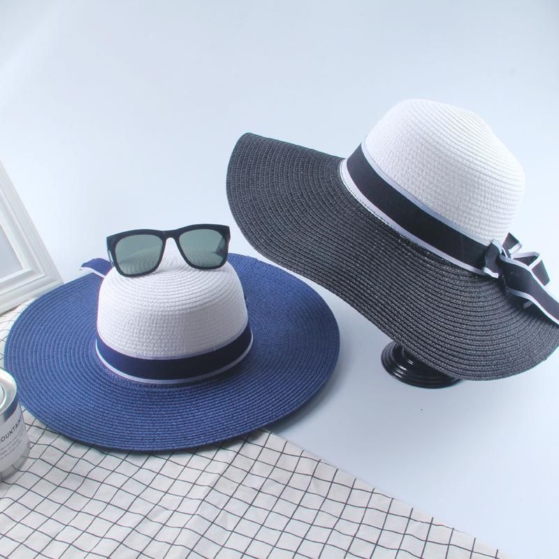Women Womail Hat Straw Cap Spring Summer Sunshade Lace Bow Wide Brim Straw Hat 
