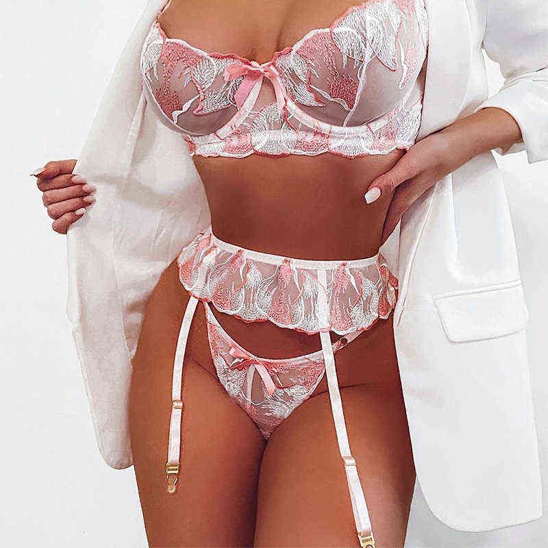 expedido cantidad malla Nxy Sexy Set Meikedainiceicy Ropa interior de las mujeres Floral Lencería  Erótica Rosa Breve 3 piezas Conjuntos Sujetadores Underwire Y Panty Graters  Sensual íntimo 1202