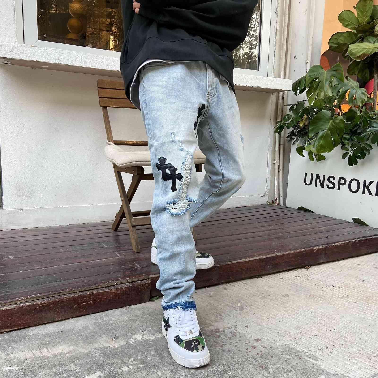 Acquistare 7ttt Guochaogao Street Cross Ploth Croce Vita Alta Vita Dritta  Jeans Lavata Economico | Consegna Veloce E Qualità | It.Dhgate