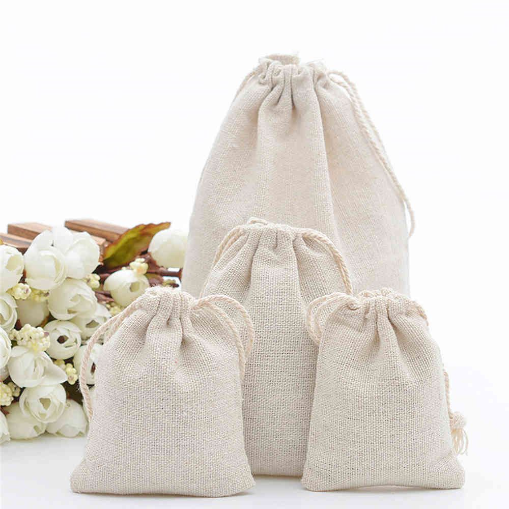 Christmas Jute Bags Gift Drawstring Pouch Cotton Linen Gift Packaging Bags  for Xmas Jewelry Candy Storage