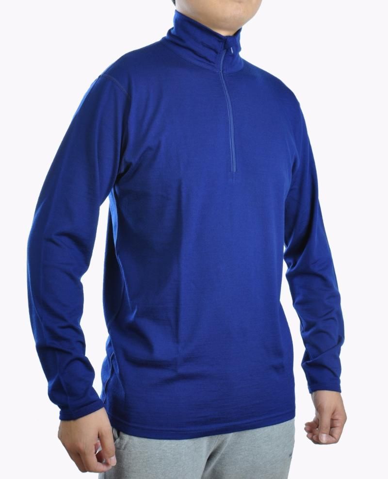 Men's T-Shirts 100% Merino Wool Long Sleeve T Shirt Base Layer Jersey Knit Lightweight 1/4 YKK Zip Flat Lock Seams