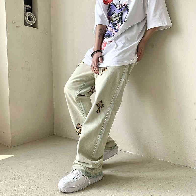 Acquistare Leopard Croce Croce Jeans Ricamato Nazionale Hip Hop Vibe Stile  Micro Tromba Fluy Pantaloni Dritti Uomini E Donne Economico | Consegna  Veloce E Qualità | It.Dhgate