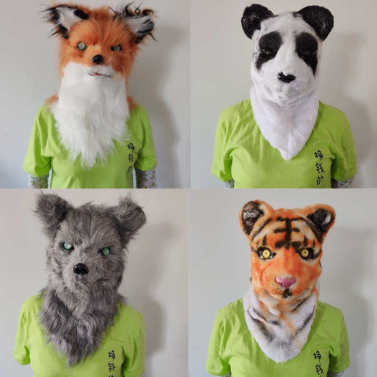 Cosmask Movable Mouth Fox Head Mask Animal Panda Tiger Husky Orangutan Artificial Fur for Halloween Costumes Party X0803 Cosmask Movable Mouth Fox Head Mask Animal Panda Tiger Husky Orangutan Artificial Fur for Halloween Costumes Party X0803
