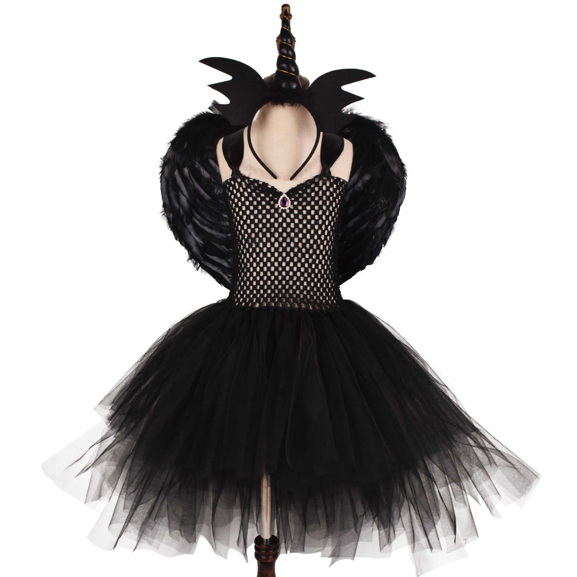 Traje de tutú de bruja negra para niñas Cosplay Tutu Vestidos con alas de la diadema Traje de tutú de bruja negra para niñas Cosplay Tutu Vestidos con alas de la diadema