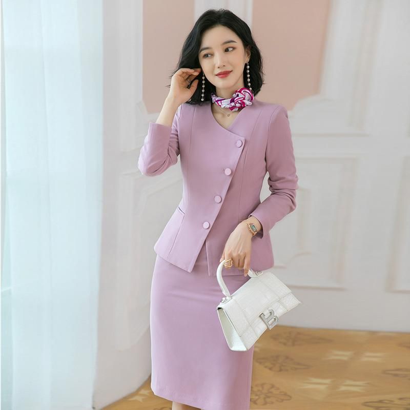 Two Piece Dress Fashion Pink Blazer 