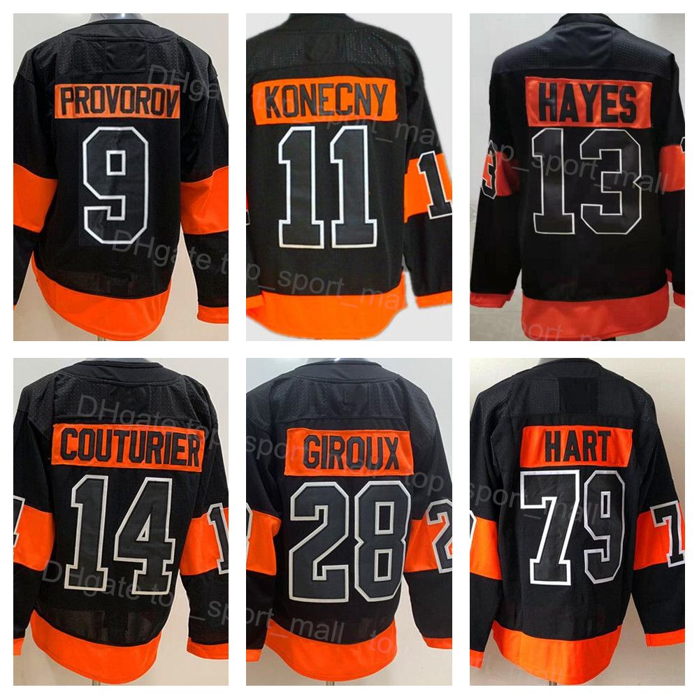 Reverse Retro Ice Hockey 9 Ivan Provorov Flyers Jersey 11 Travis Konecny 13  Kevin Hayes 14 Sean Couturier 79 Carter Hart Stadium Series Black Team  Color Orange For Men From Top_sport_mall, $19.07