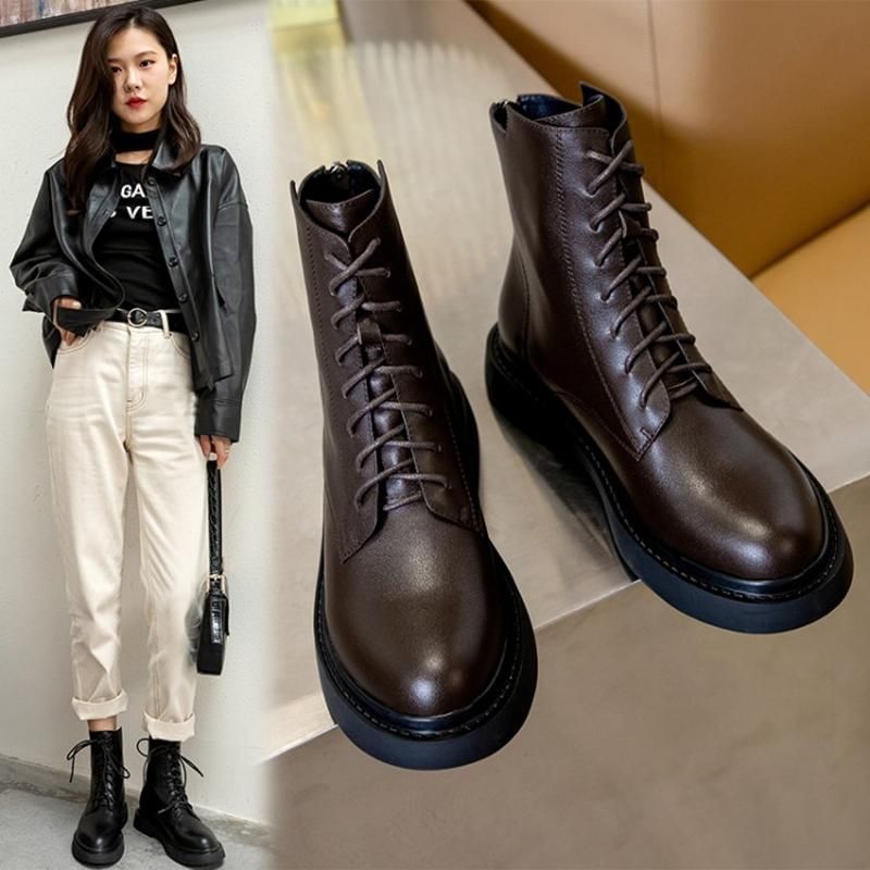 Acquistare 2021 Autunno / Inverno Stivali Da Donna 2021 Punta Rotonda  Piatto Corto Peluche In Pelle Genuina Stivaletti In Pelle Nera Marrone  Solido Selvaggio Economico | Consegna Veloce E Qualità | It.Dhgate