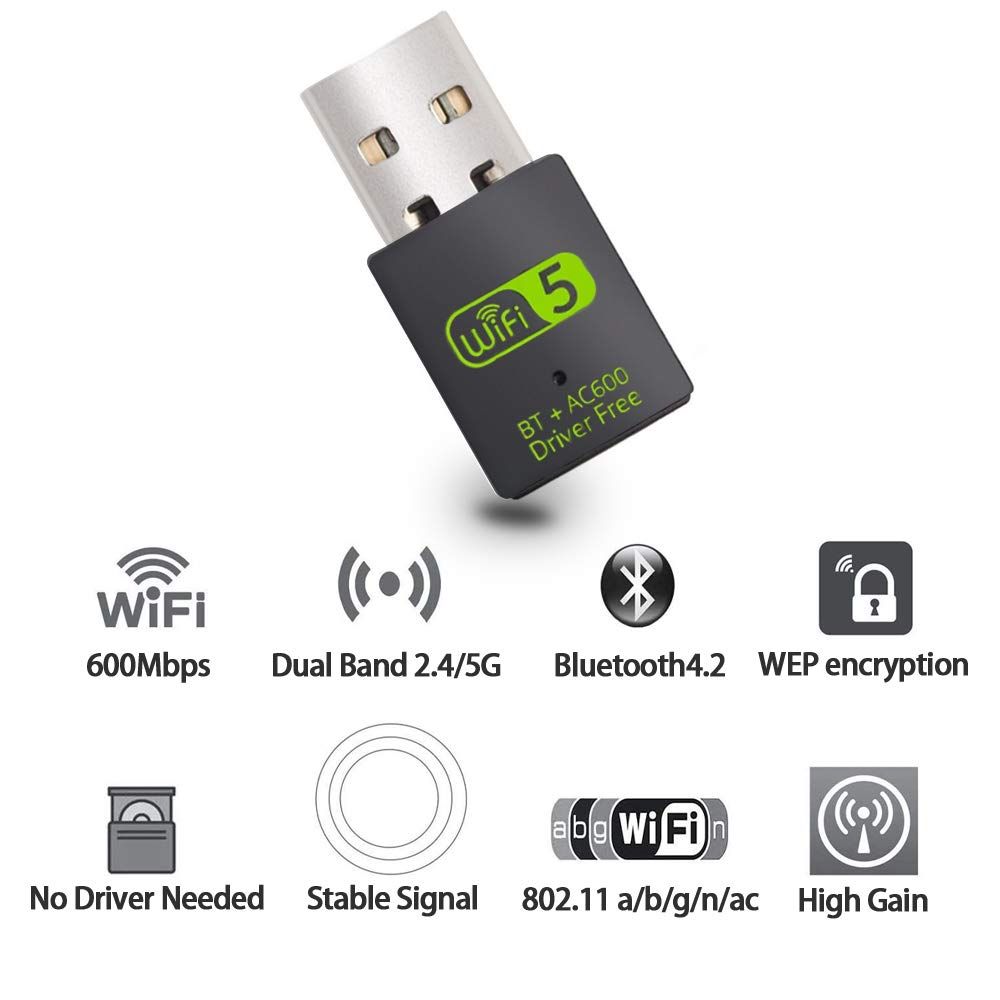 Adaptador Bluetooth de WiFi USB Mbps Banda dual 2.4 / 5 GHz Receptor
