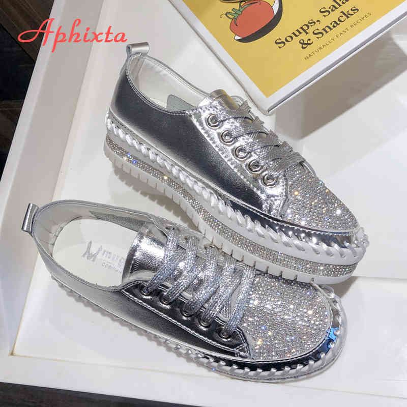 Aphixta-zapatos planos de cuero con cristales y punta redonda para m Aphixta-zapatos planos de cuero con cristales y punta redonda para m