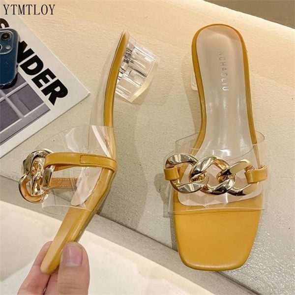 Gold Chain Square Heel PVC Womens Summer Glass Slipper Heels Y1120 From  Nickyoung07, $11.27