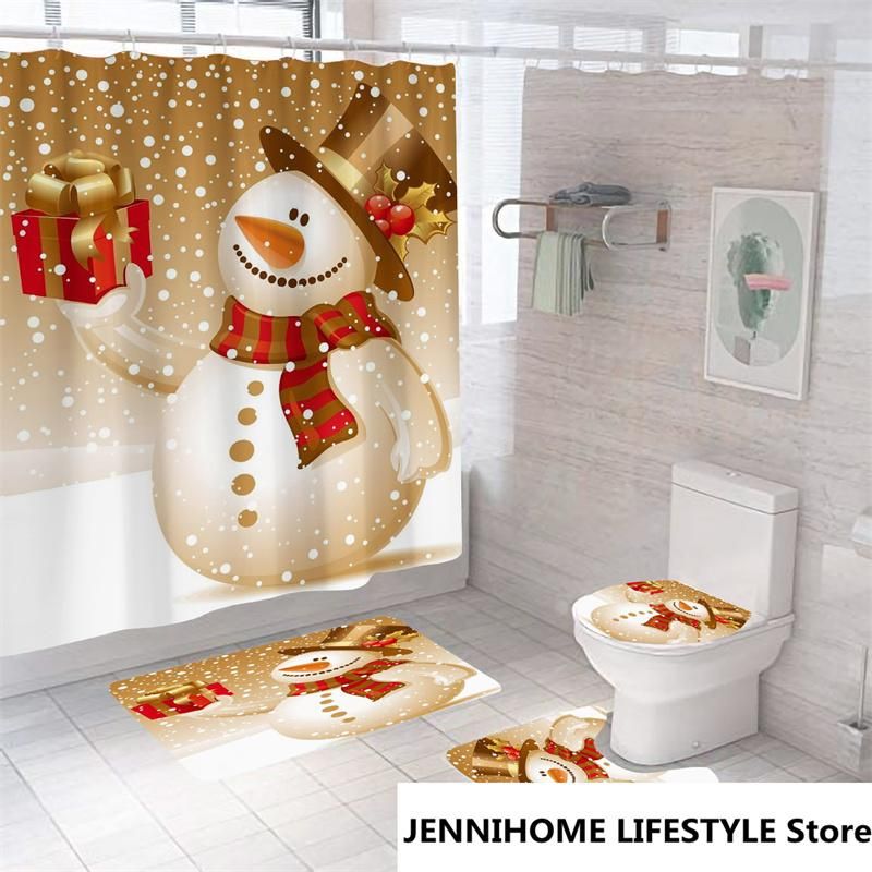 Cortinas de ducha 2022 de nieve Navidad Set Lavable Poliéster Tela Cuarto de