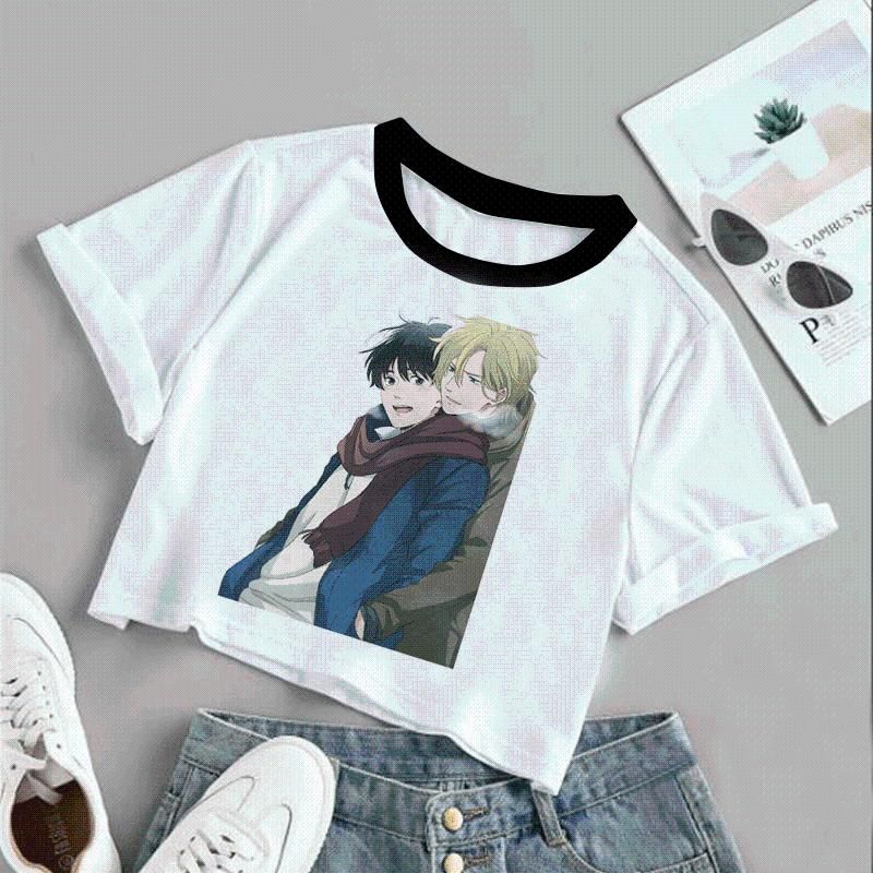 Blusas de Camisas Divertido Dibujos animados Japón Anime Banana Pescado Impresión Ulzzang Patrón