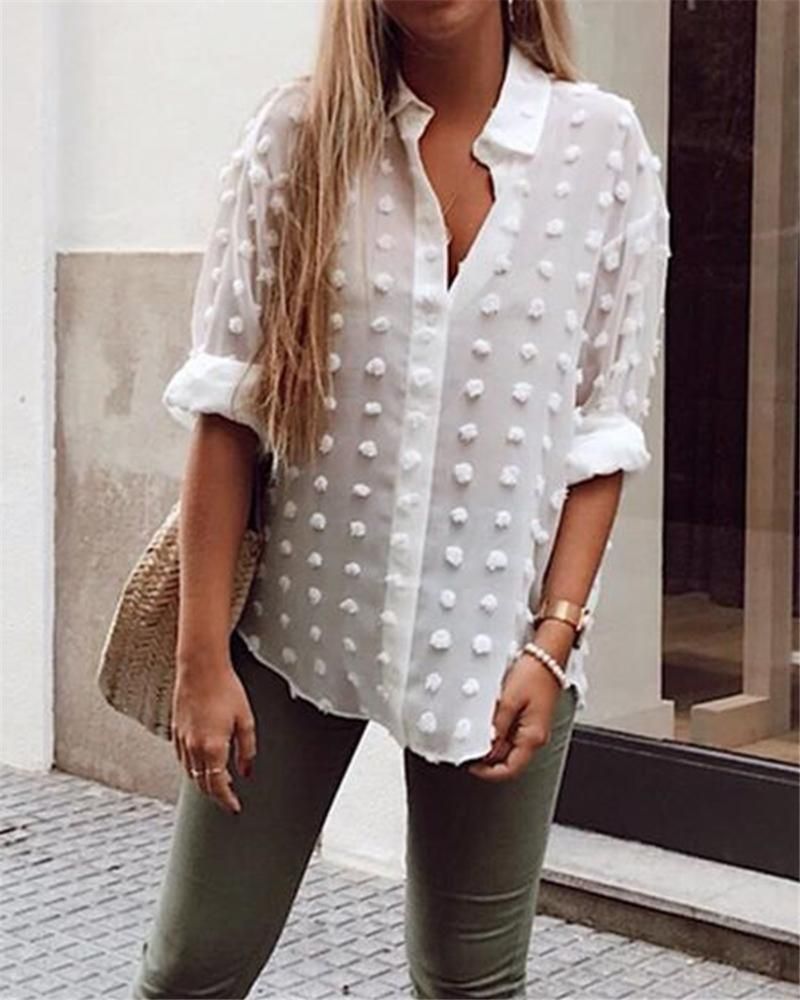 Ladies Chiffon Blouse Womens White/Blue 