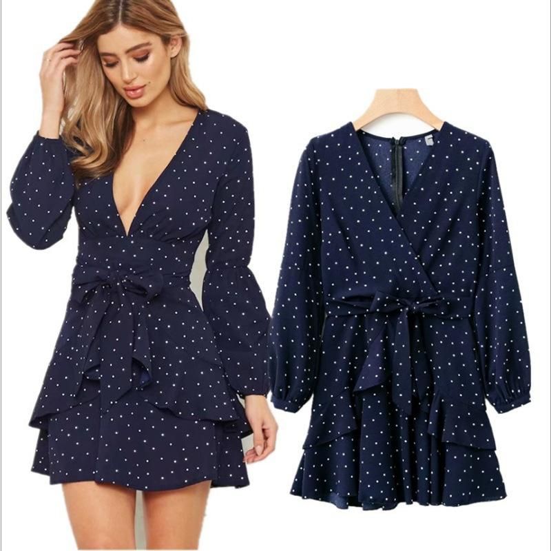 Compra Vestidos Casuales DonsIglet Fashion Fashion Womens Vestido Verano  Cuello En V Cuebeo Polka Dot Impresión Sexy Slim Cintura Baja Corte Mujer  Barato | Entrega Rápida Y Calidad | Es.Dhgate