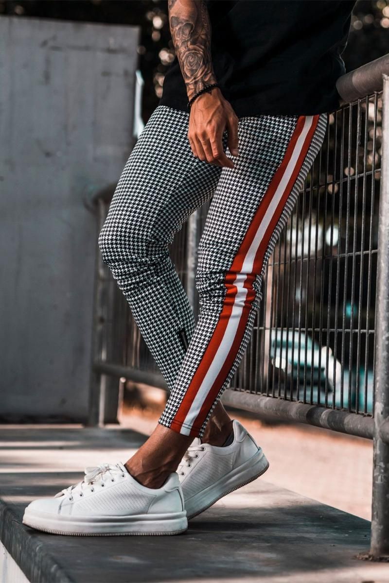 Compra Pantalones Para Hombres Algodón Y Lino Cuadrado Plaid Pista A  Cuadros Hombres Marca Marca Moda Pantalones Stripas Laterales Barato |  Entrega Rápida Y Calidad | Es.Dhgate
