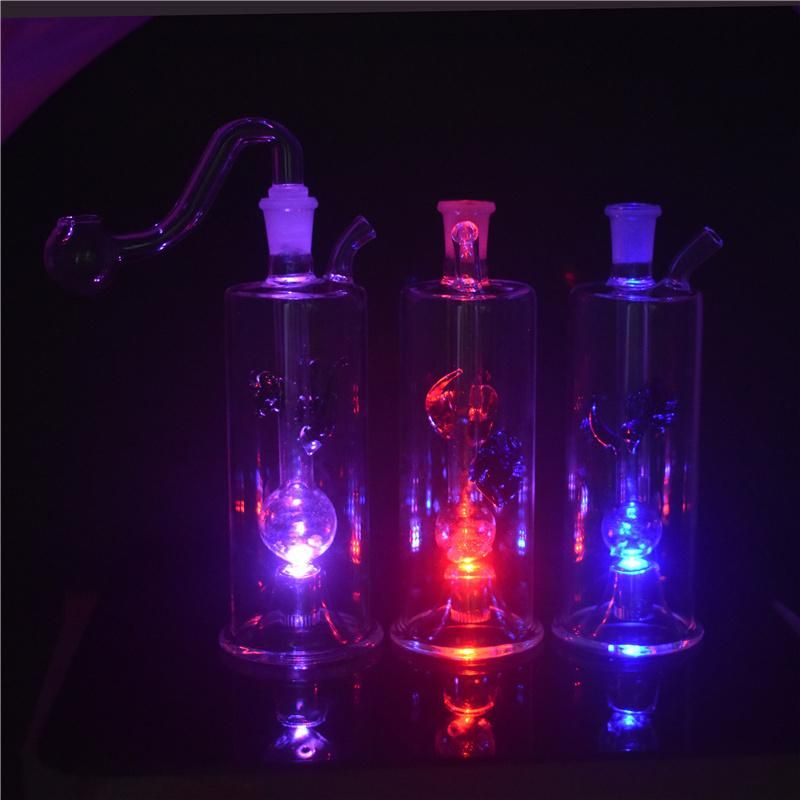 2021 LED Glass Oil Burner Bong Glow In The Dark Ash Catcher Hookah Dab