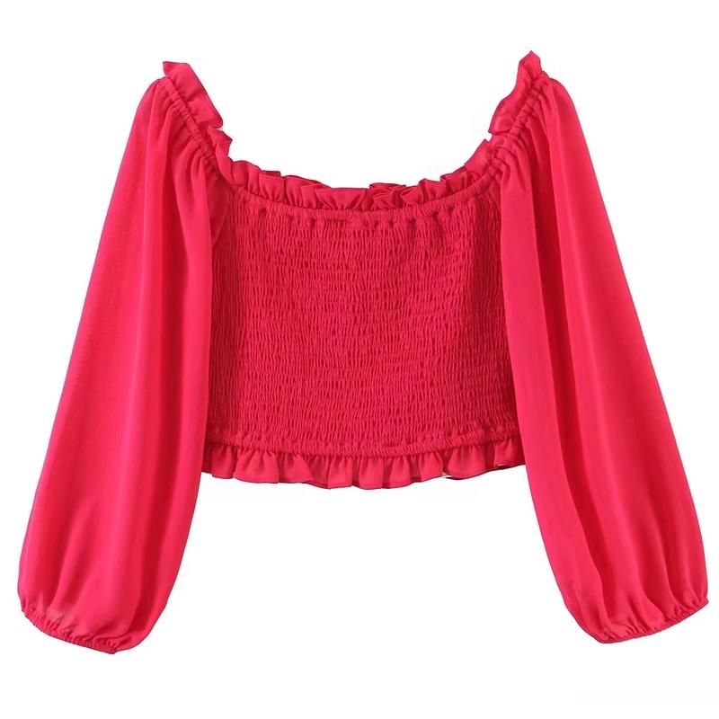 Compra Camisas Blusas Para Mujer ZXQJ MUJERES DE MUJERES ROJAS ROJAS SÓLIDO  SÓLIDO 2022 Moda De Primavera Señoras De La Manga Larga Blusa De La  Vendimia Femenina Elasti Barato | Entrega Rápida