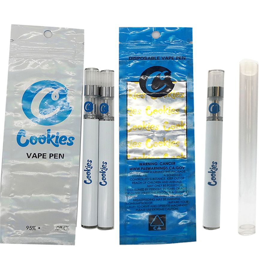 쿠키 일회용 vape 펜 스타터 키트 E 담배 280mAh 충전식 Ecig 배터리 0.5 ml 세라믹 vapes 카트리지 유리 두꺼운 오일 기화기 펜 가방
