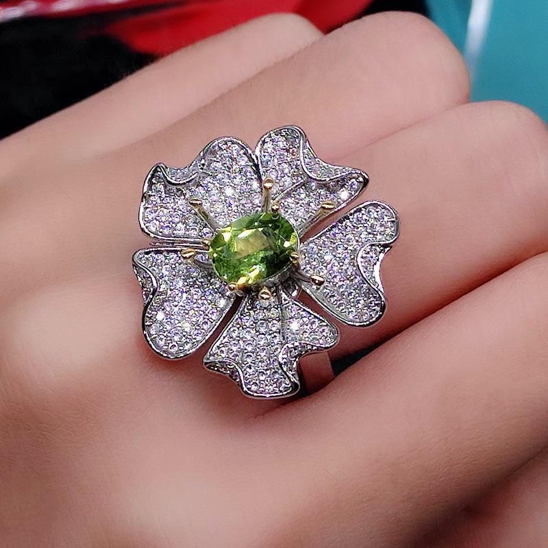 Anillos de boda Flores románticas para mujer Joyas de diamante de alto contenido de carbono Plata Anillos de boda Flores románticas para mujer Joyas de diamante de alto contenido de carbono Plata