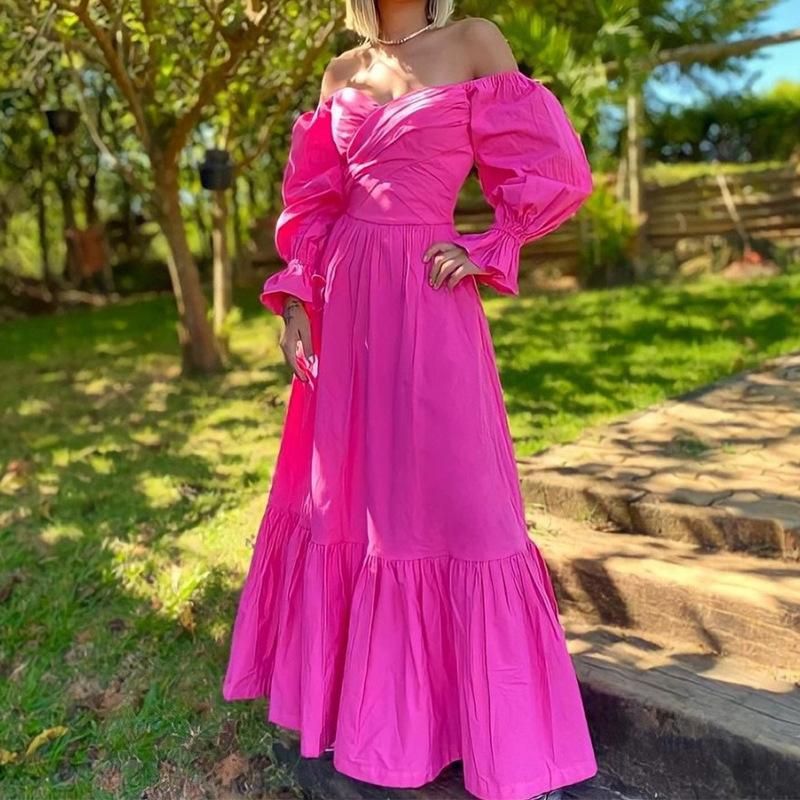 Compre Vestidos Casuales Mujeres Elegante Linterna Manga Maxi Vestido  Elegante Señora Sólido Invertido Dobladillo Largo Sexy Sin Tirantes Sin  Tirantes De Hombro Fiesta Vestidos A 26,96 € Del Fengyiyi | Es.Dhgate.Com