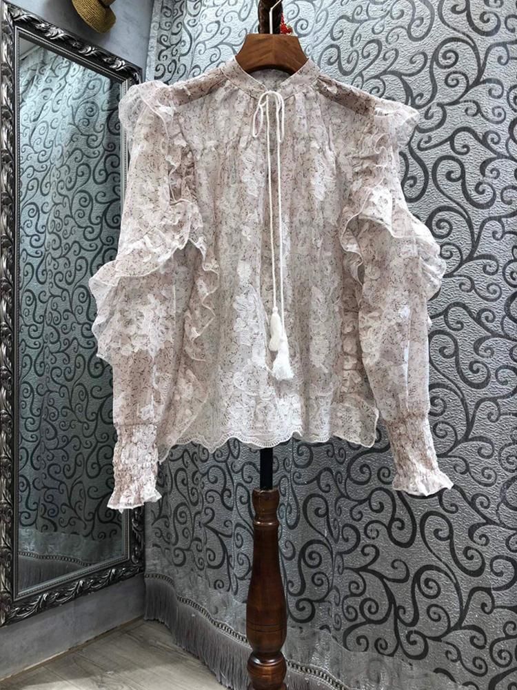 Blusas para mujer Camisas 2021 Relavado Chic larga Diseñador de pista alta calidad