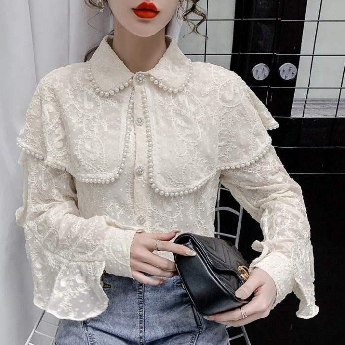 Compra Camisas Blusas Para Mujer Señora Retro Beading Encaje Top Mujeres  Francesa Lolita Blusa Larga Linterna Corte Slim Shirt Elegante Fiesta Boda  O Barato | Entrega Rápida Y Calidad | Es.Dhgate