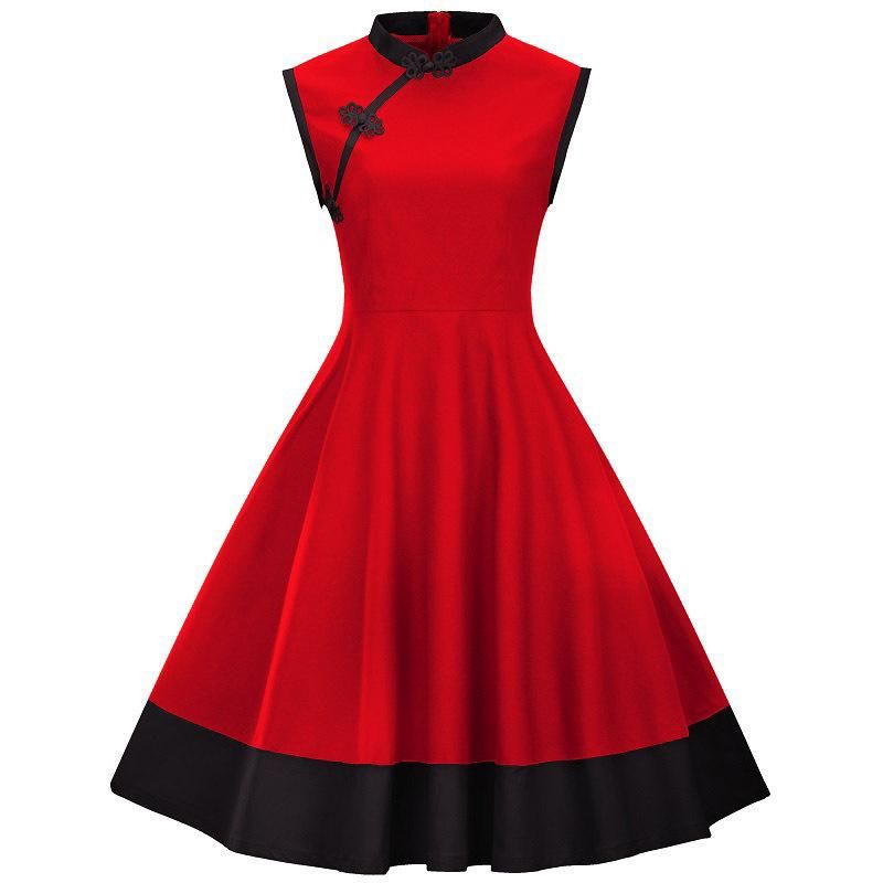 Compra Vintage Estilo Chino Disco Hebilla Una Línea Grande Vestido Rojo Negro  Elegante 2021 Stand Cuello Noche Vestidos Cortos Casual Barato | Entrega  Rápida Y Calidad | Es.Dhgate