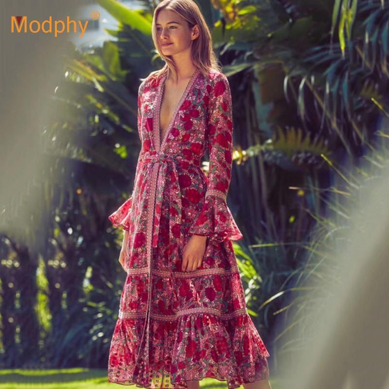 Fashion Printed Floral Holiday Dress 