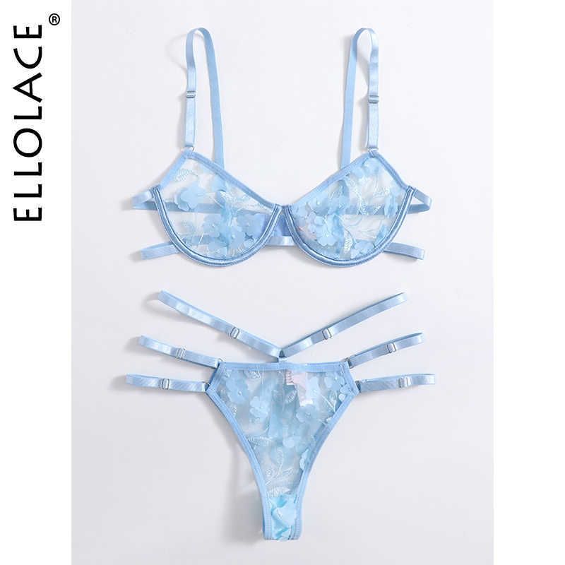 2 piezas Conjunto De Lenceria Encaje Para Mujer Ropa Interior Azul Moda  rocic.com
