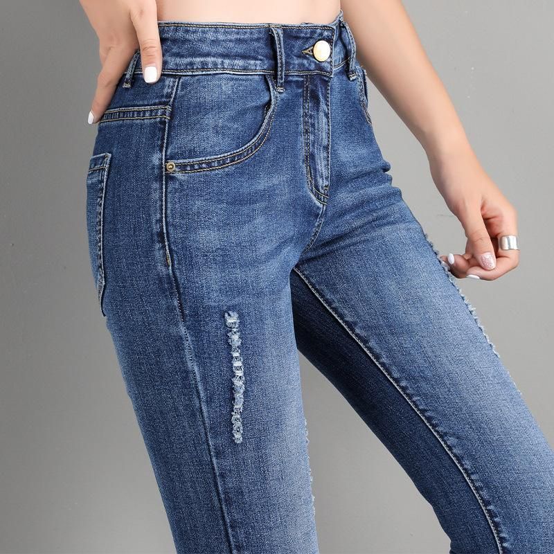 Compra Pantalones Vaqueros De Las Mujeres Las Mujeres Estiran La Cintura  Alta Clásica Retro Arco Pantalones Flacos Empujan Hacia Arriba Para Los  Pantalones De Lápiz De Mezclilla Roto Barato | Entrega Rápida