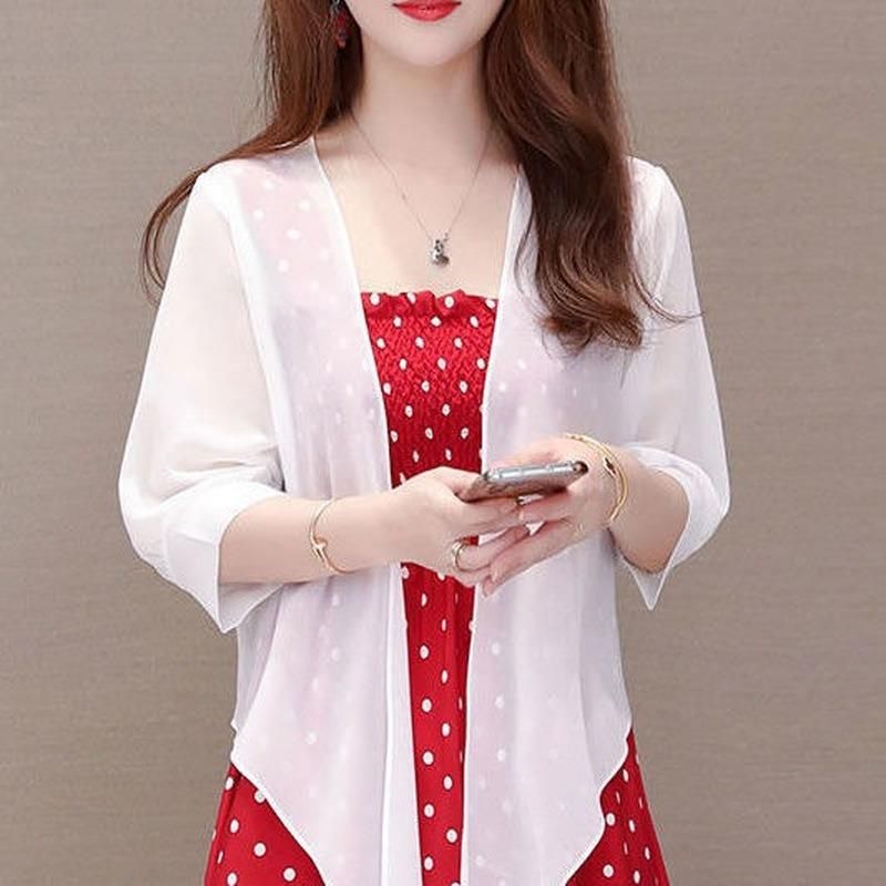 red chiffon cardigan