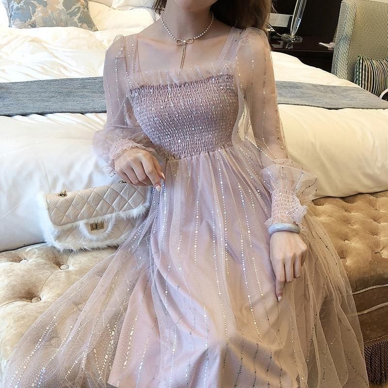 Compra Vestido Largo De Hadas Elegantes Lentejuelas De Manga Maxi Vestidos  Maxi Otoño De Una Pieza Diseñador Coreano Dama Boda Ropa Ropa Casual Barato  | Entrega Rápida Y Calidad | Es.Dhgate