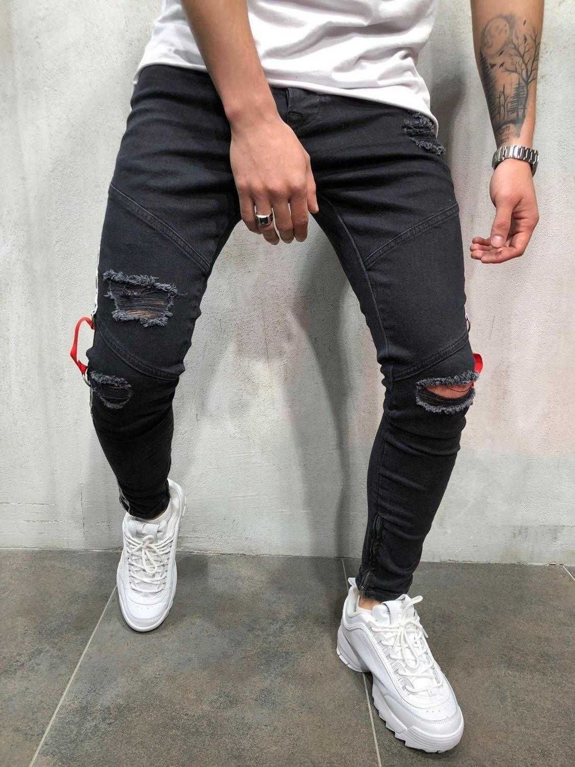 Momo 2021 Nuevos pantalones de moda Hombres Jeans Pegados Hombres Streetwear Ripped Jeans Hombre Pitted