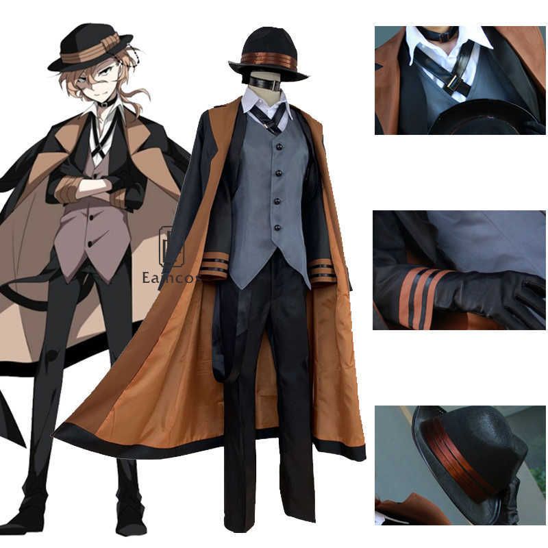 Anime Bungou Stray Dogs Chuya Nakahara Cosplay Costume Wig Port Mafia Halloween British Style Jackets Costumes Y0903 Anime Bungou Stray Dogs Chuya Nakahara Cosplay Costume Wig Port Mafia Halloween British Style Jackets Costumes Y0903