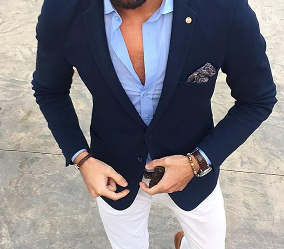 Compra Trajes Para Hombres Blazers Abrigo Azul Marino Con Pantalón Blanco  Causal Wedding Mens 2 Piezas Prepare TUXEDOS PROM SLIM Trajes Chaqueta +  Pantalones + Corbata Barato | Entrega Rápida Y Calidad | Es.Dhgate