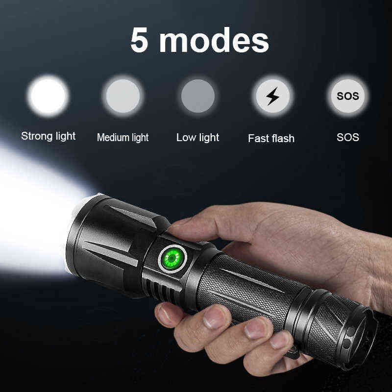スーパー 190 最も強力な Led 懐中電灯 90 USB ハイパワートーチライト充電式戦術懐中電灯 18650 ハンドワークランプ 23588096