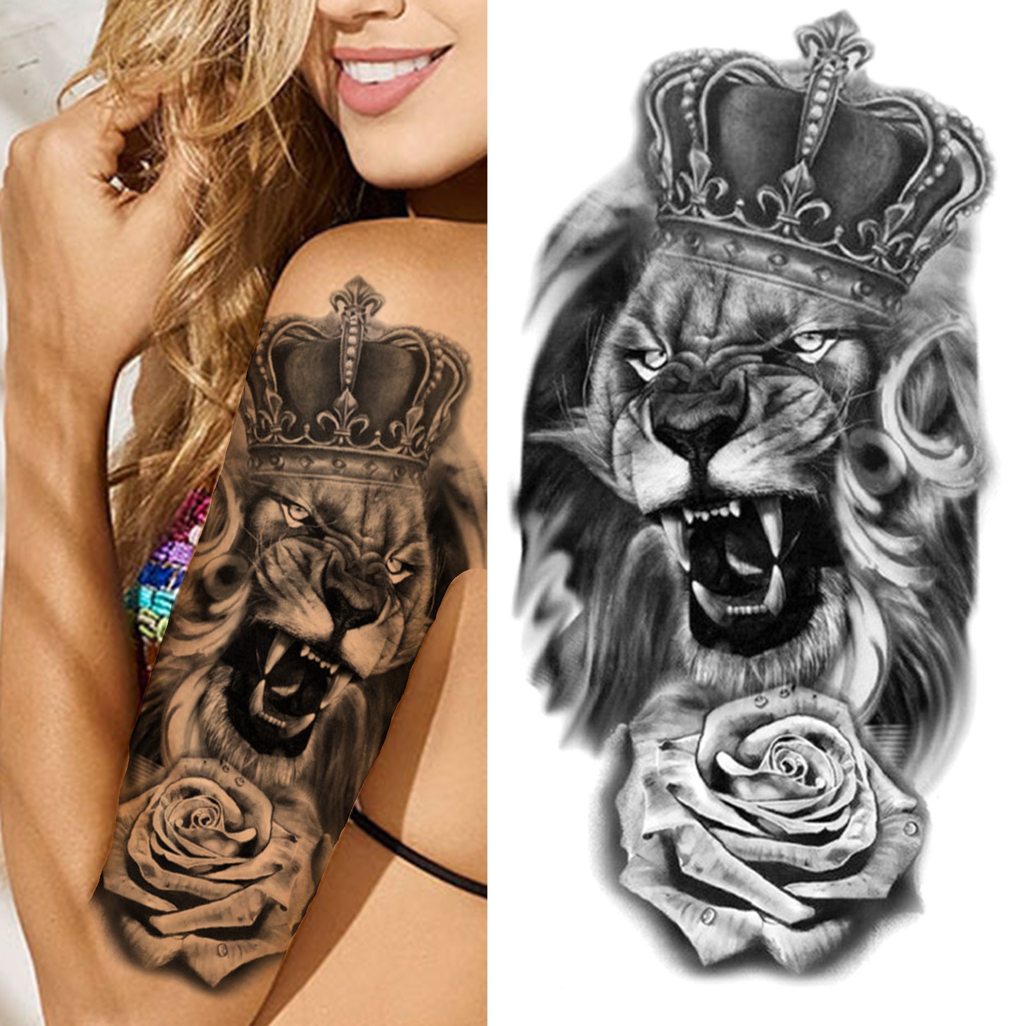 PerfectionsLion King Crown Temporary Tattoos For Women Men Adult Black Tiger Forest Skull Tattoo Sticker Fake Skeleton Fashion Tatoo Flower PerfectionsLion King Crown Temporary Tattoos For Women Men Adult Black Tiger Forest Skull Tattoo Sticker Fake Skeleton Fashion Tatoo Flower