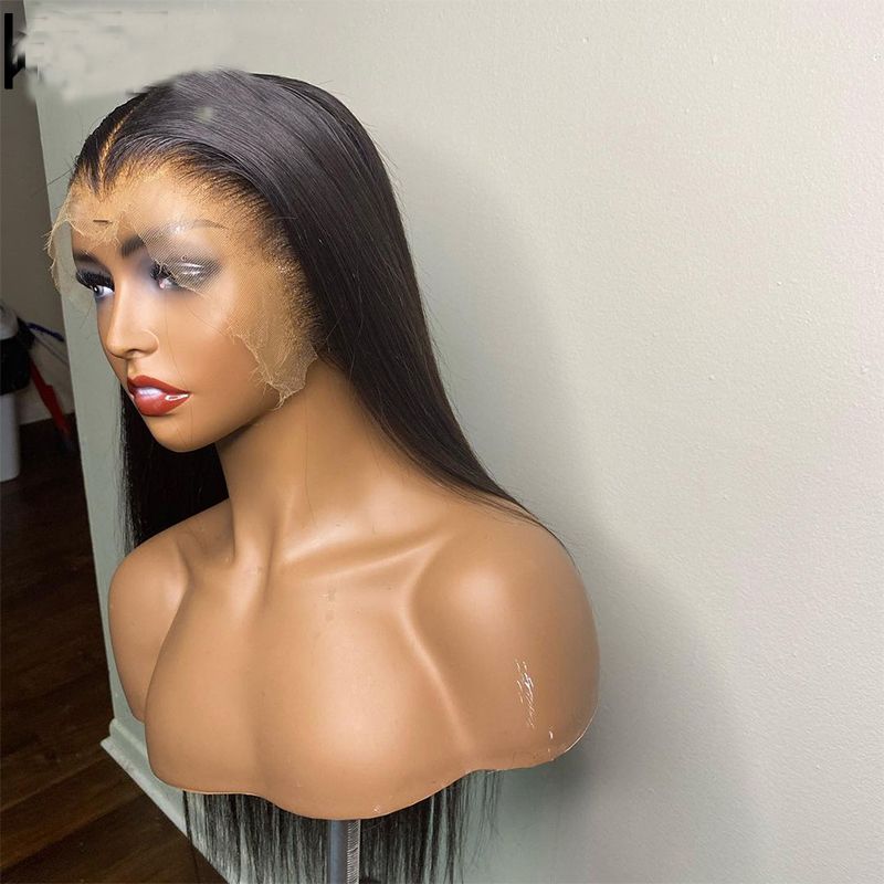 Long Straight Wig, Soft Human Hair Lace Front Wig