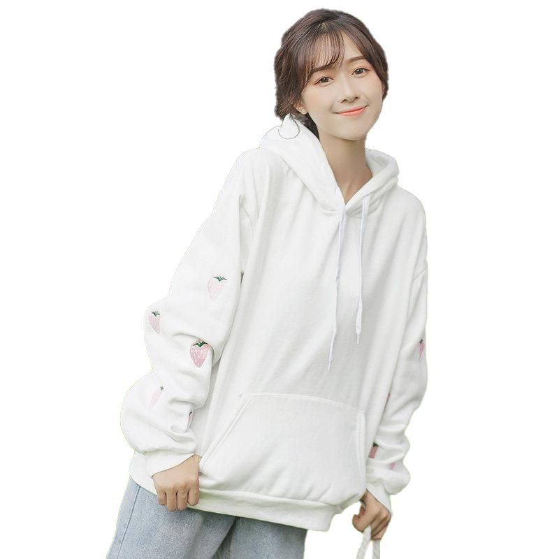 9 Colors Solid Color Round Neck Long Sleeve Velvet Warm Sweatshirts Women Korean Style Loose Hoodies 