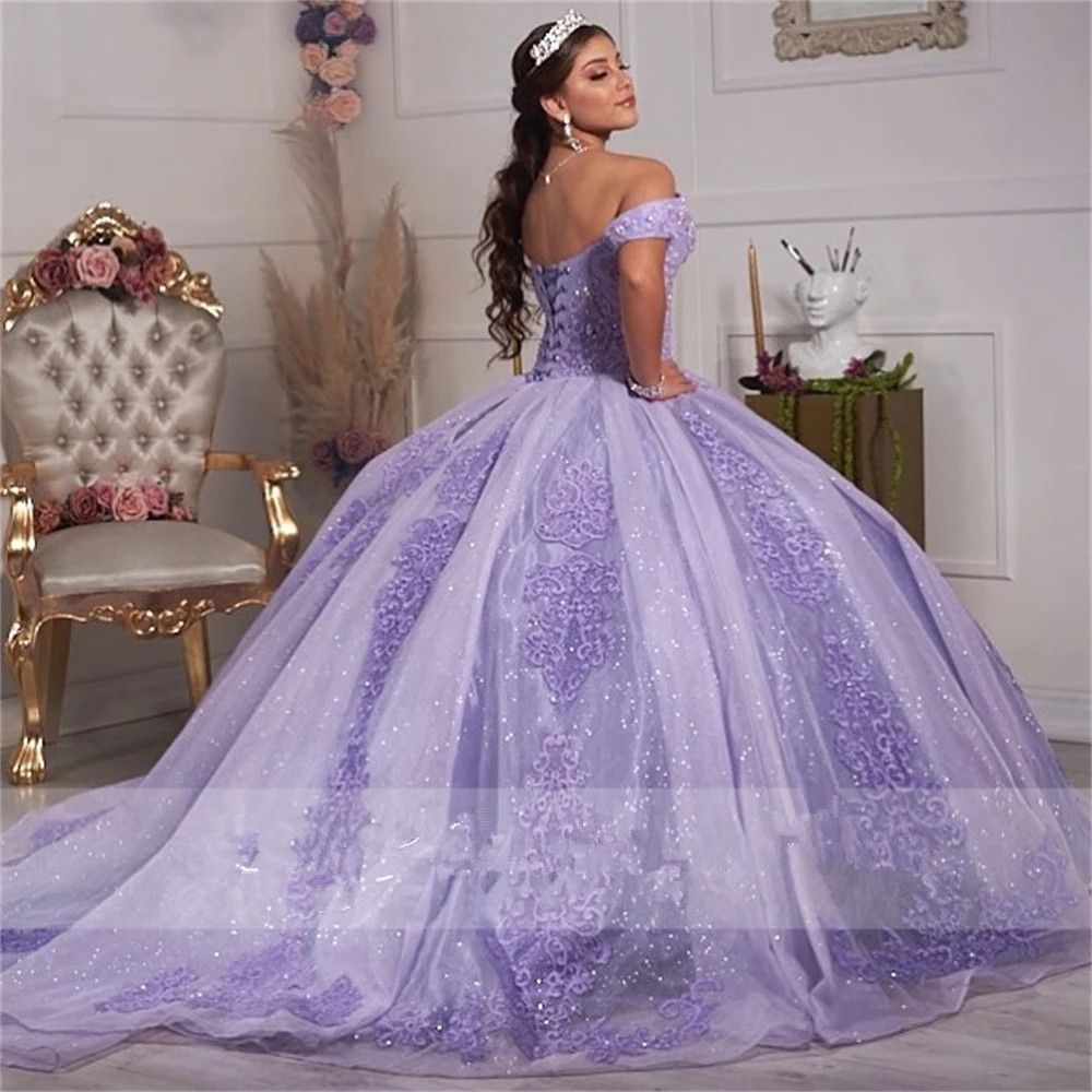2022 luz púrpura princesa quinceañera vestidos hinchado bola vestido de hombro apliques dulce 15 16 vestido 2022 luz púrpura princesa quinceañera vestidos hinchado bola vestido de hombro apliques dulce 15 16 vestido
