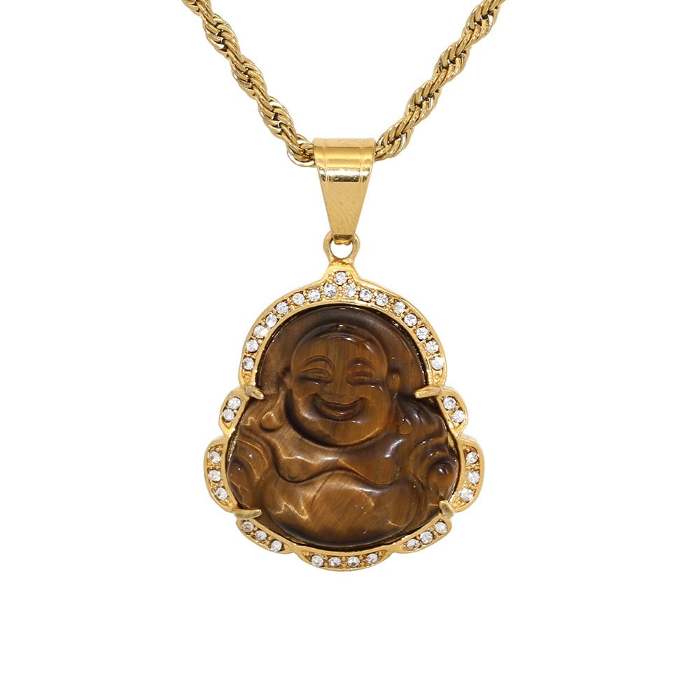 Tiger Eyes Opal Buddha-con catena di corda