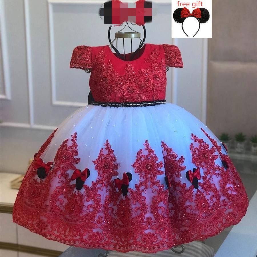 Compra Vestido De Bola De Encaje Rojo Negro Vestidos De Niña Para Las  Perlas De La Boda Pageant Vestidos Bow Back Tulle Primera Comunión Vestido  De Cumpleaños Vestido Libre Barato | Entrega