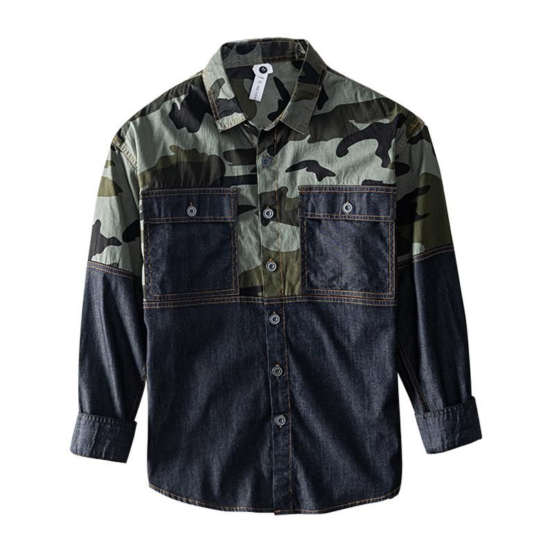 Camisa Cargo De Mezclilla Con Botones De Camuflaje Para Homb Camisa Cargo De Mezclilla Con Botones De Camuflaje Para Homb