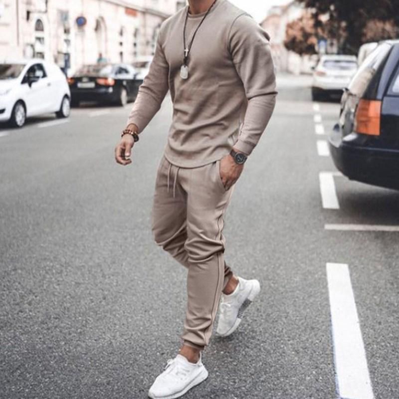 Compra Trajes De Los Hombres Moda Moda Sólido Ropa Para Hombre 2021 Otoño 2  Pieza Conjunto Hombres Manga Larga Tops Y Pantalones Con Cordón Pantalones  Masculinos Casual Sweetpants Barato | Entrega Rápida