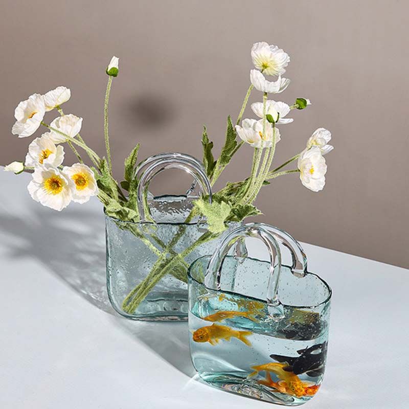 Glass Bag Vase Net Red Flower Basket Decoration Light Luxury Water Fish Tank Glass Bag Vase Net Red Flower Basket Decoration Light Luxury Water Fish Tank