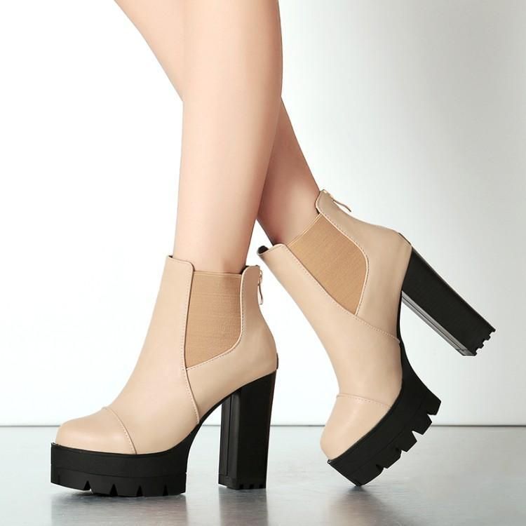 Boots Round Toe Lady Women's Rubber Shoes Rain Clogs Platform Luxury Designer High Heel Ankle Fashion Large Size PU Basic Solid