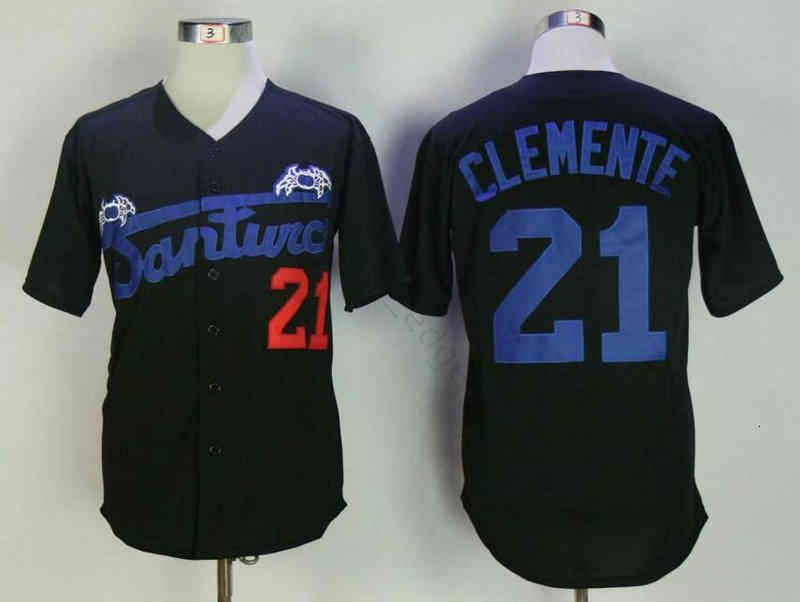Mens #21 Roberto Clemente Baseball Jersey Santurce Crabbers Puerto Rico Jerseys Stitched